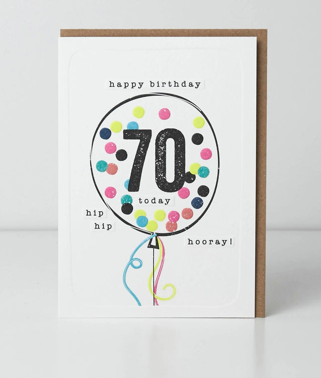70th Birthday Card - Confetti Balloon