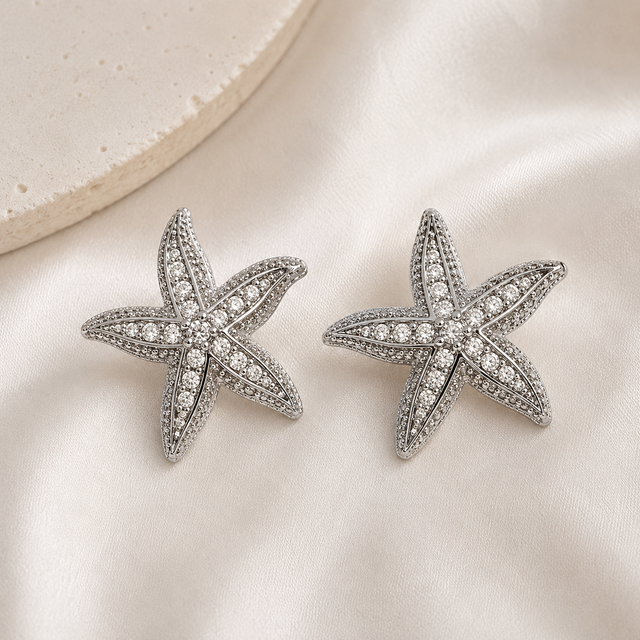 Large Starfish Earrings - Silver