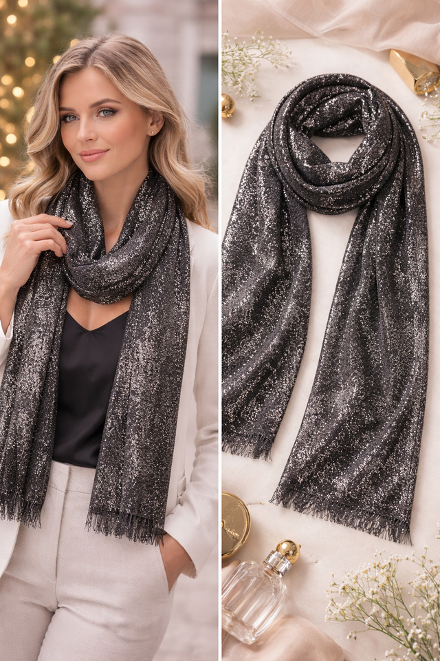 Black Glitter Lurex Scarf