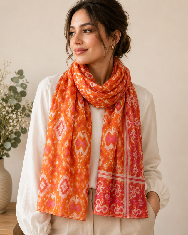 Ikat Fushia/Orange Print Scarf
