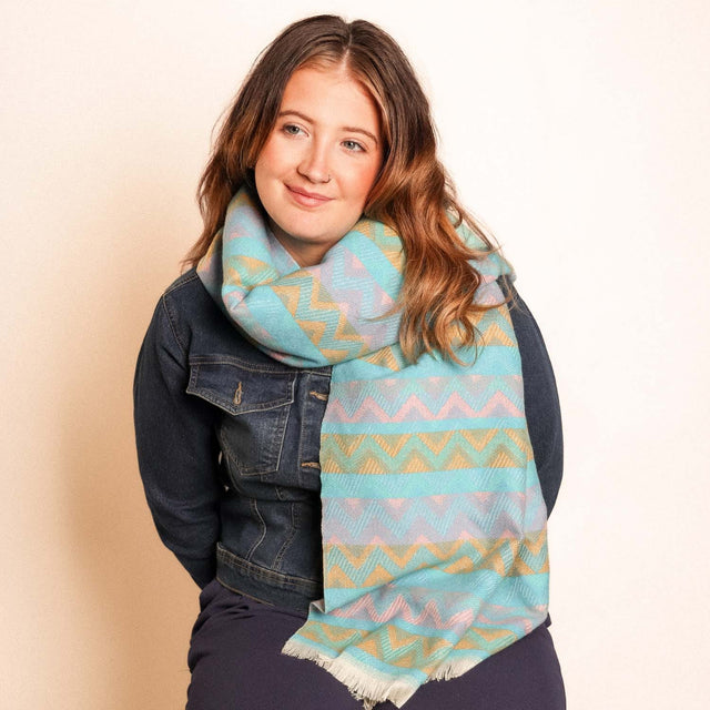 Winter Weight Zig Zag Scarf - Blue