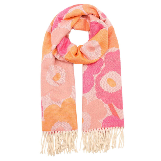 Winter Weight Flowers Scarf - Pink