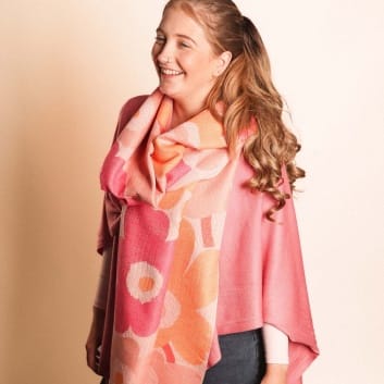 Winter Weight Flowers Scarf - Pink
