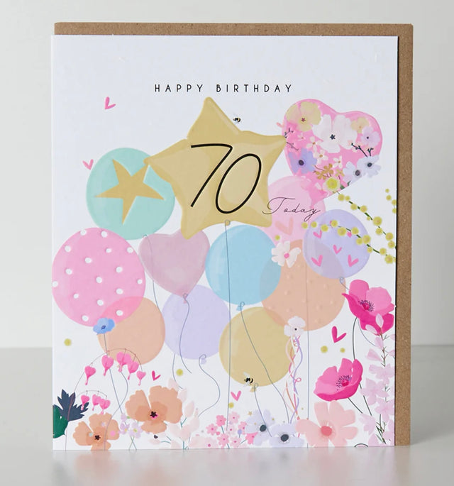 Female 70th Birthday Card - Balloons
