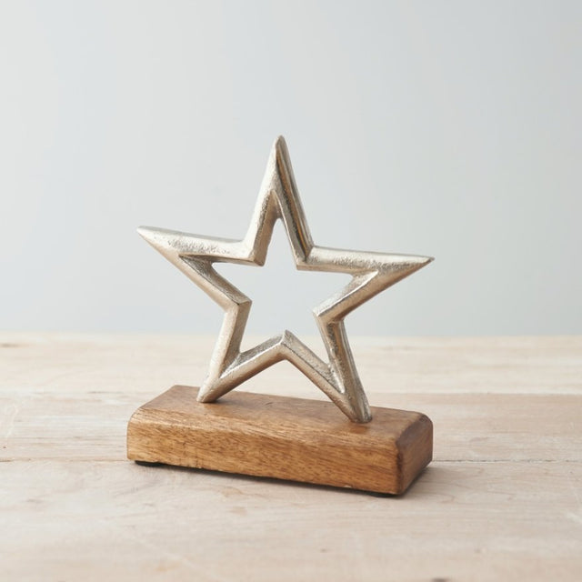 Metal Star on Wood Base 16cm