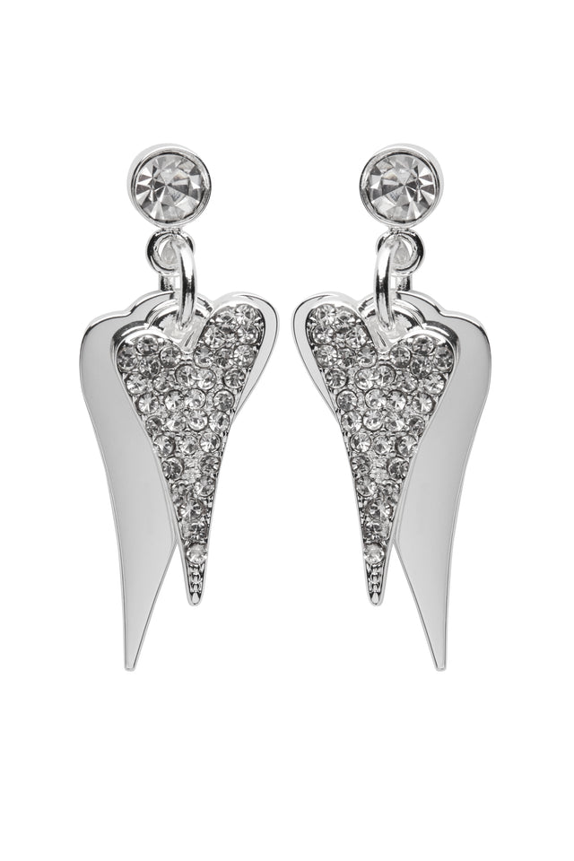 Miss Dee Silver Double Heart Diamante Earrings