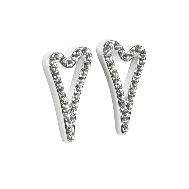 Miss Dee Silver Hollow Heart Diamante Earrings