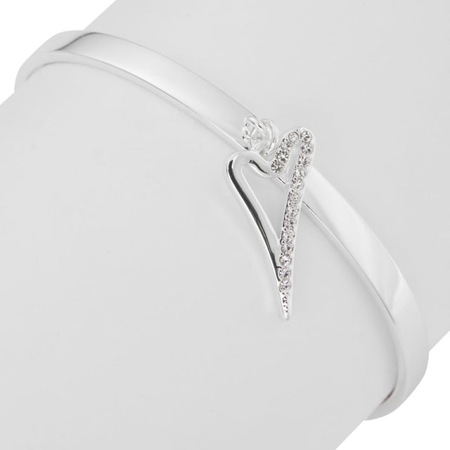 Miss Dee Silver Bangle with Hollow 1/2 Diamante Heart