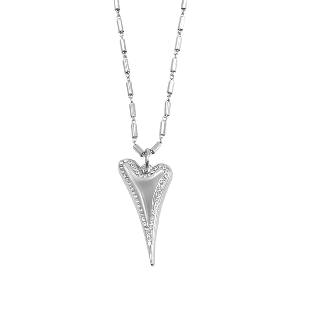 Miss Dee Silver Necklace with Crystal Outlined Solid Heart