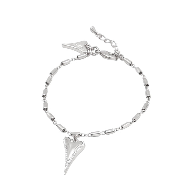 Miss Dee Silver Link Bracelet with Diamante Surrounding Heart