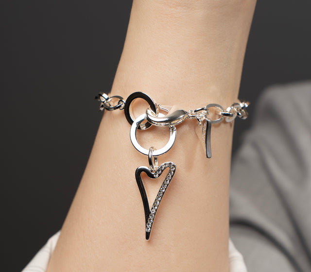 Miss Dee Silver Bracelet with Hollow 1/2 Diamante Heart
