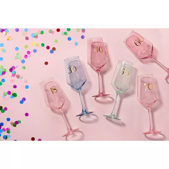 70th Confetti Wine Glass