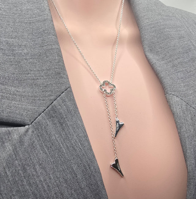 Miss Dee Silver Necklace with Clover and 2 Hearts