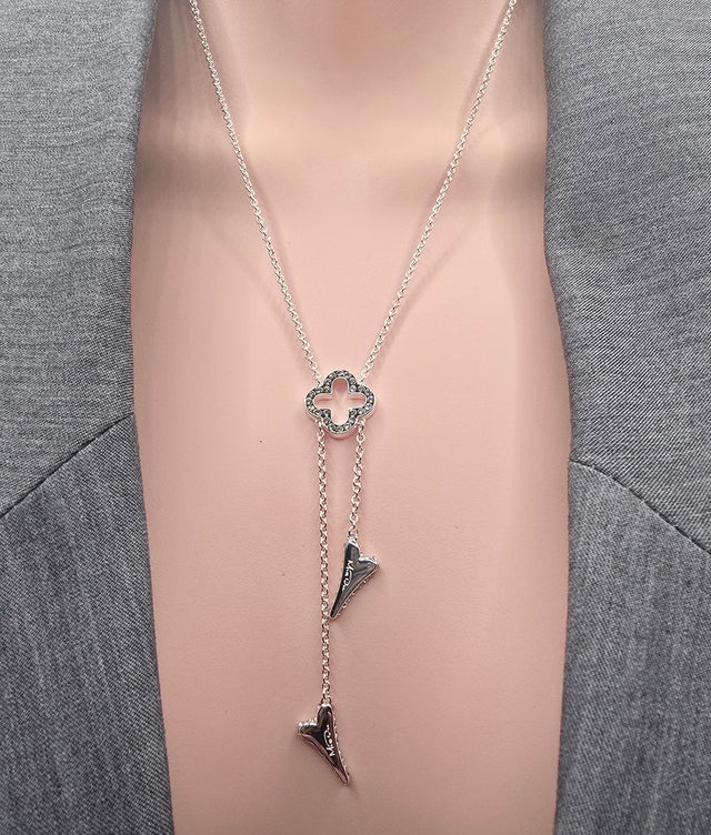 Miss Dee Silver Necklace with Clover and 2 Hearts