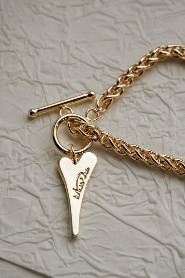 MD Gold TBar Bracelet with CZ Heart
