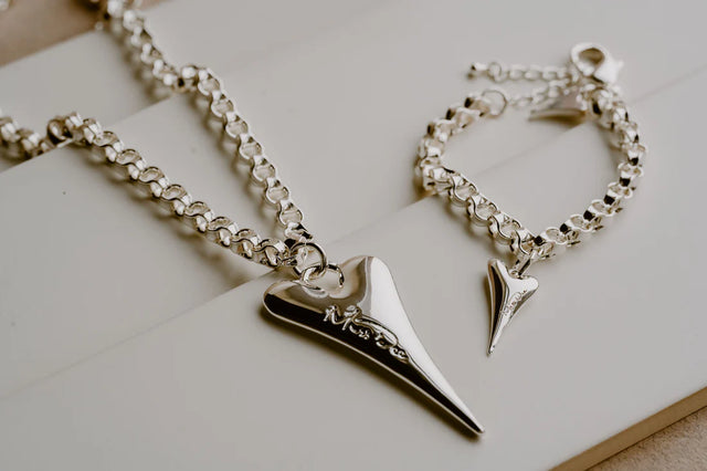 Miss Dee Silver Long Chunky Necklace with Solid Plain Heart