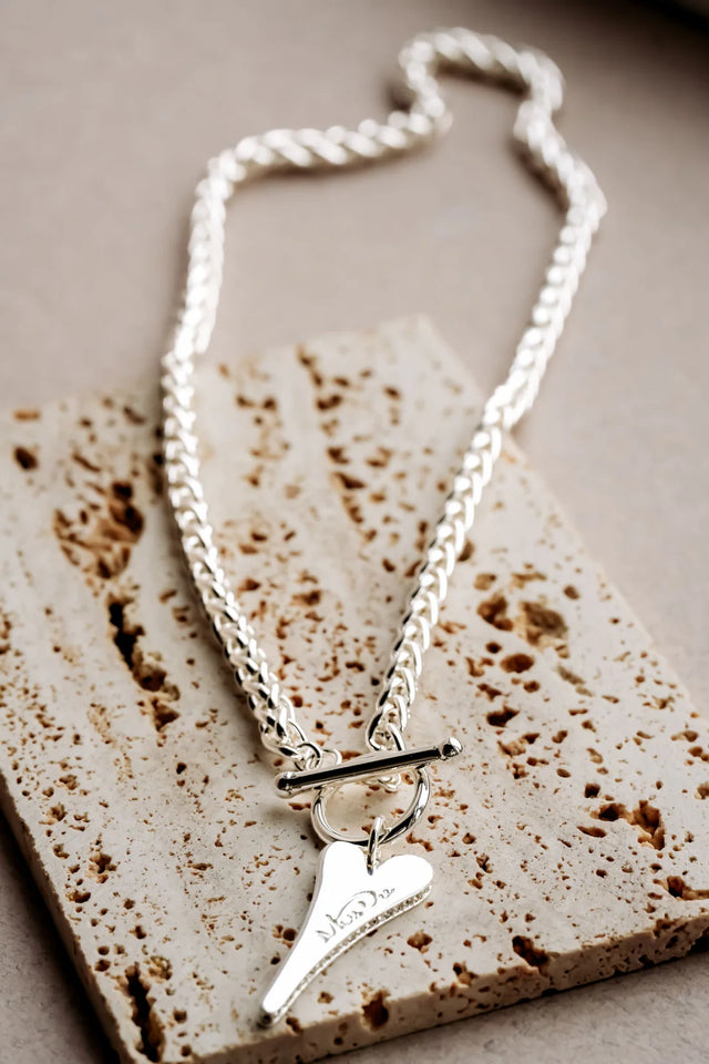 Miss Dee Silver TBar Necklace with CZ Heart