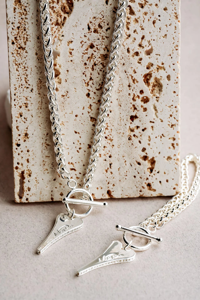 Miss Dee Silver TBar Bracelet with CZ Heart