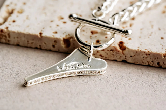 Miss Dee Silver TBar Necklace with CZ Heart