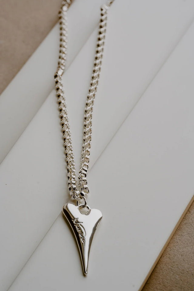 Miss Dee Silver Long Chunky Necklace with Solid Plain Heart