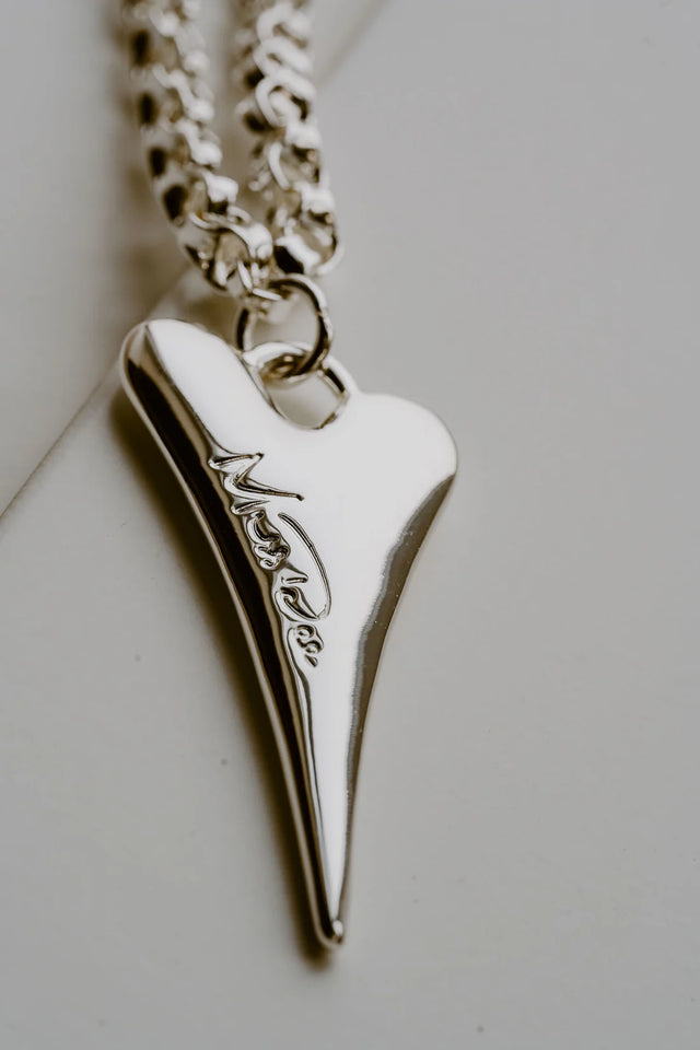 Miss Dee Silver Long Chunky Necklace with Solid Plain Heart