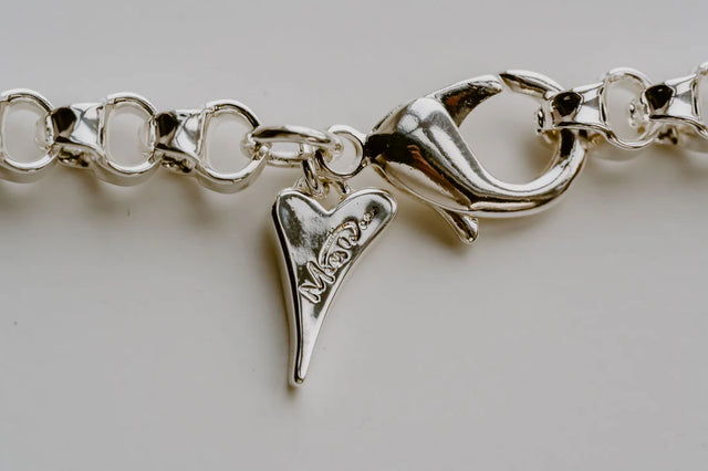 Miss Dee Silver Long Chunky Necklace with Solid Plain Heart