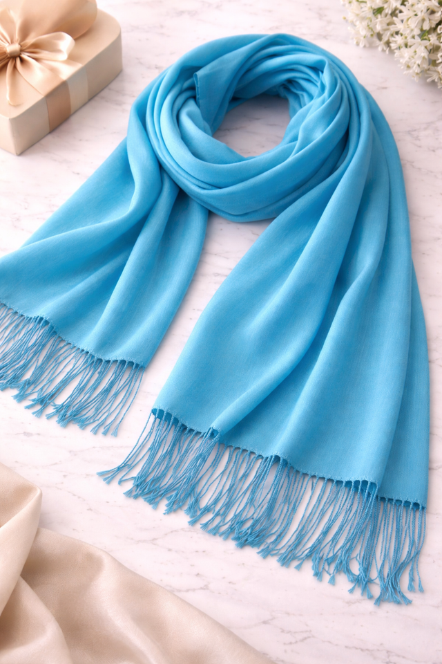 Lightweight Scarf with Fringes - Turquoise