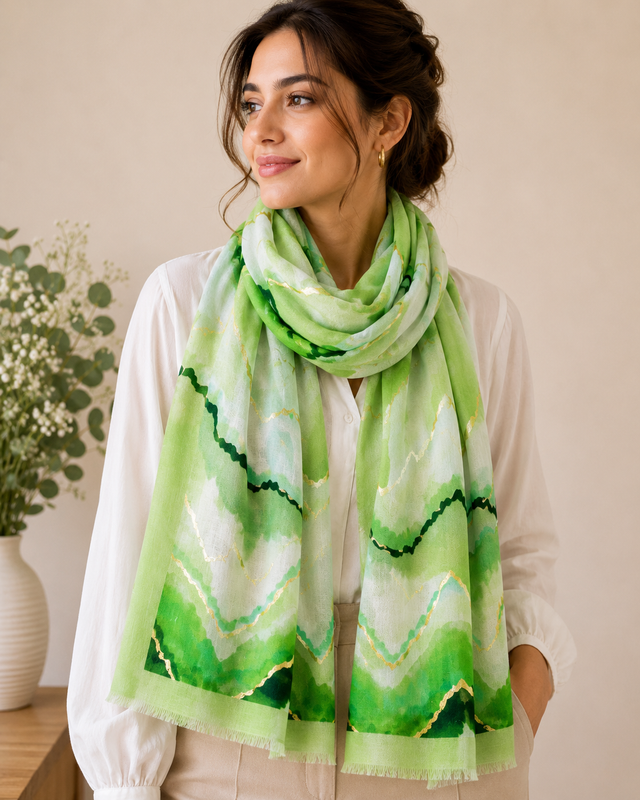 Green Wave Gold Foil Scarf