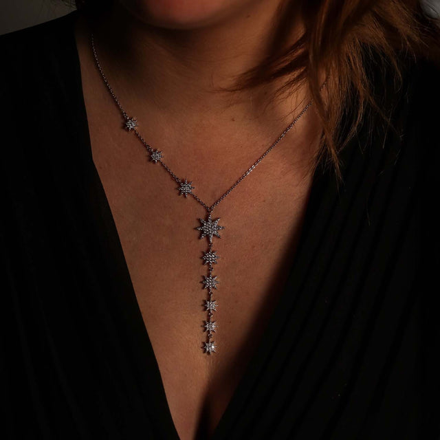 Constellation Multi Drop Stars Necklace - Silver