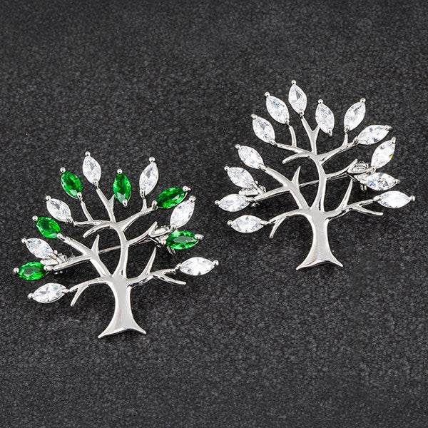 Tree of Life Brooch Silver & Green