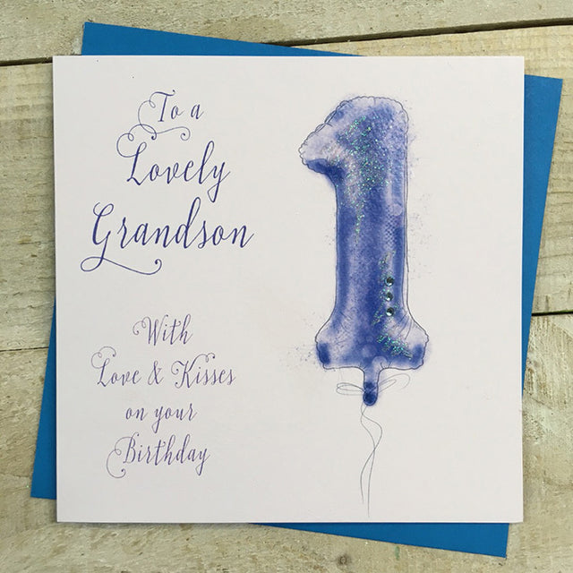 Grandson Balloon 1st Birthday Card