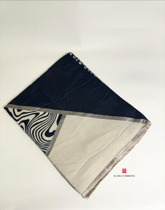 Wave Scarf Navy Blue and Cream