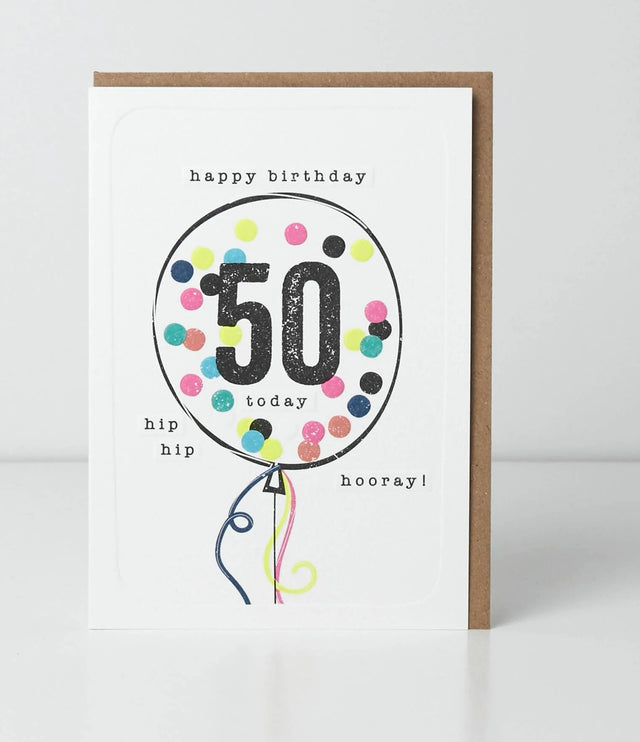 50th Birthday Card - Confetti Balloon