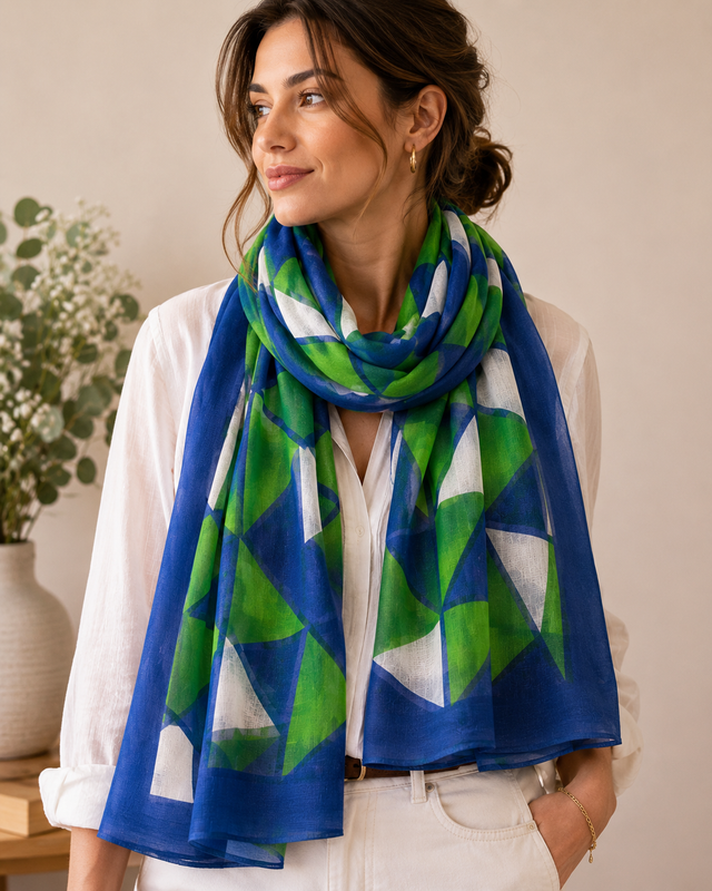 Blue & Green Geometric Scarf