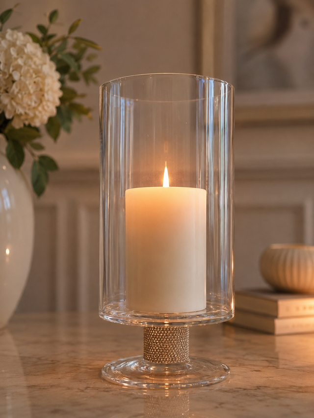 Glass Hurricane Tiffany Stem Candle Holder