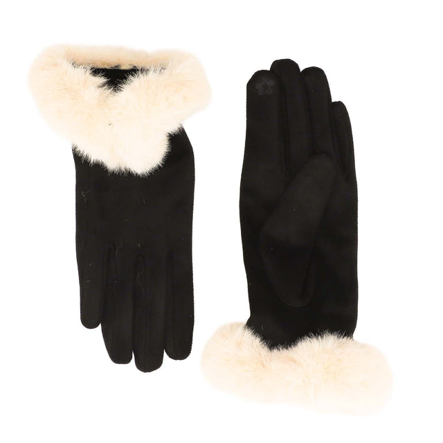 Faux Fur Cuff Gloves - Black