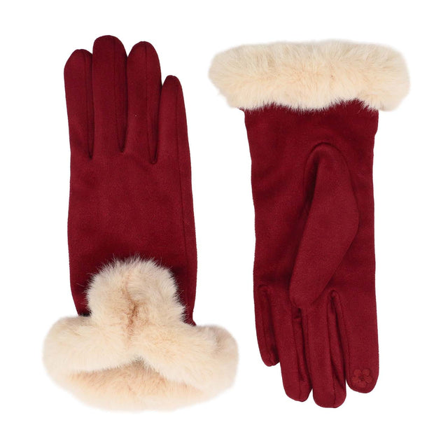 Faux Fur Cuff Gloves - Burgundy