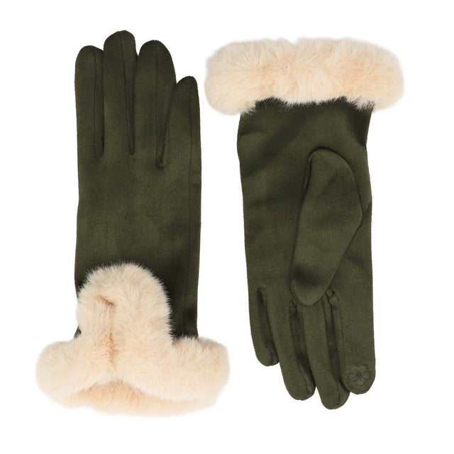 Faux Fur Cuff Gloves - Green