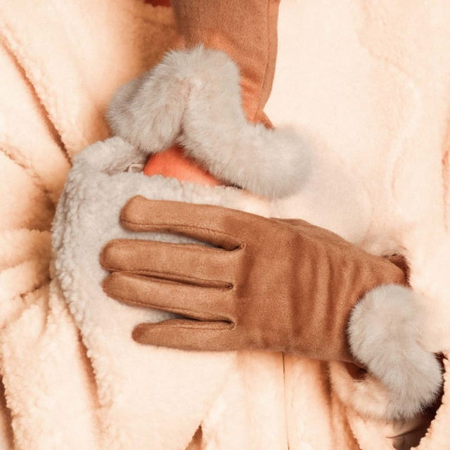 Faux Fur Cuff Gloves - Taupe