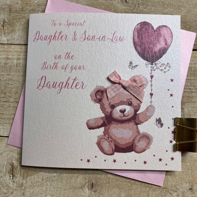 White Cotton Daughter & Son-in-Law Baby Girl Card