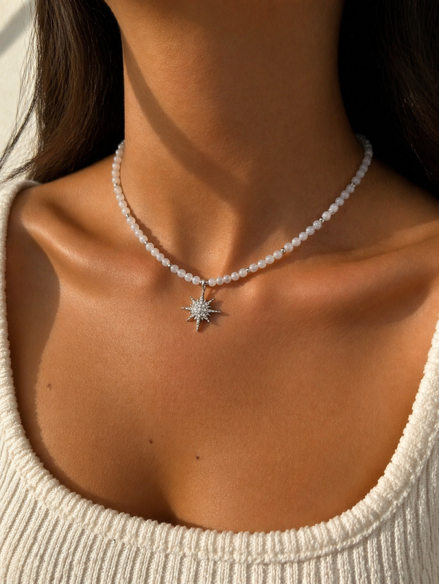 Star Bead Necklace Silver