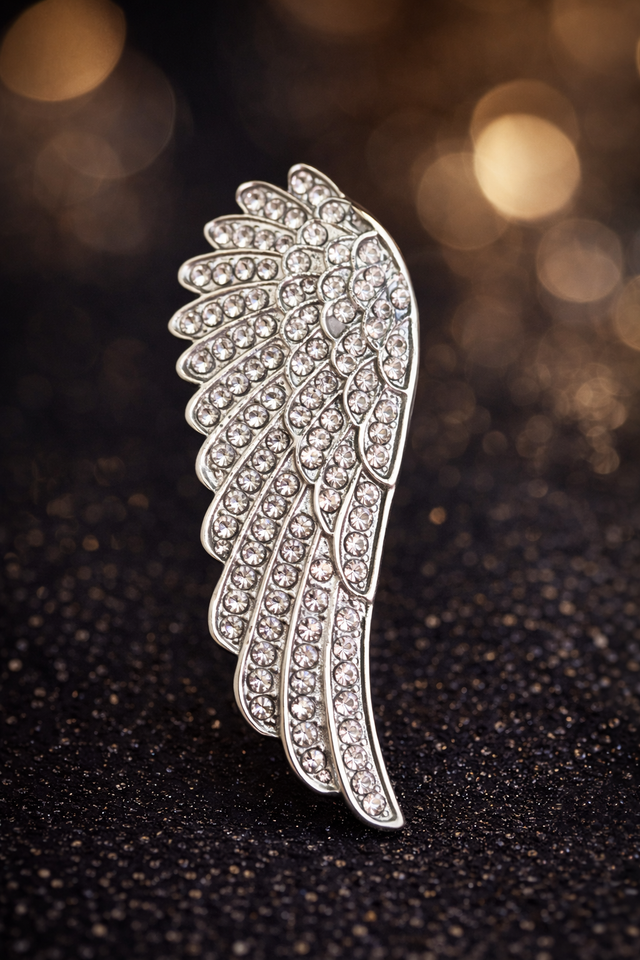 Angel Wing Crystal Brooch - SILVER