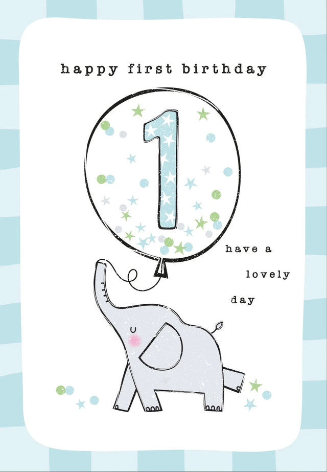 Blue 1st Birthday Card - Elephant