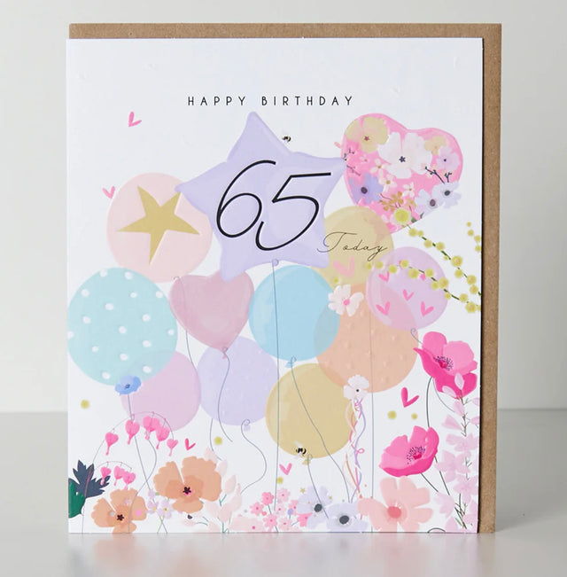 Female 65th Birthday Card - Balloons