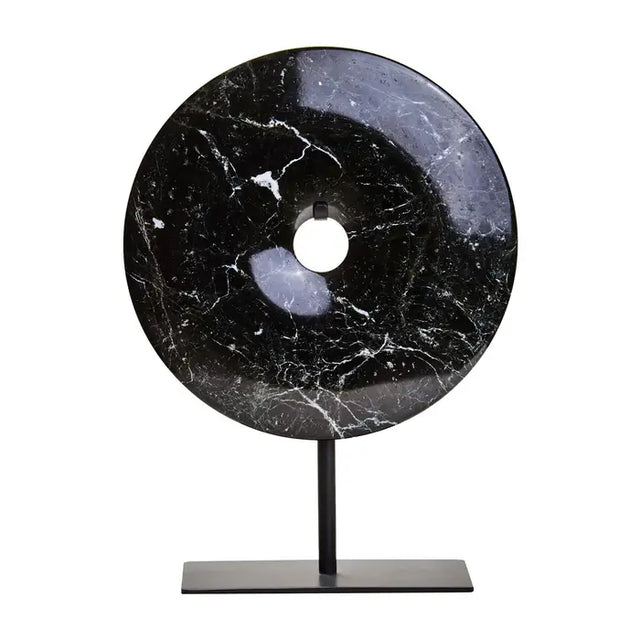 Salmo Black Marble Round Disc Sculpture - Small