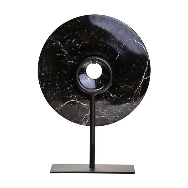 Salmo Black Marble Round Disc Sculpture - Small