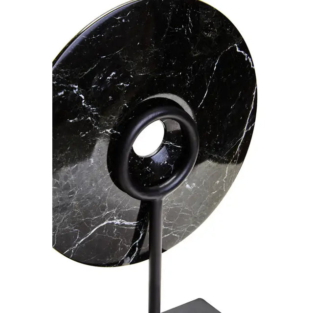 Salmo Black Marble Round Disc Sculpture - Small