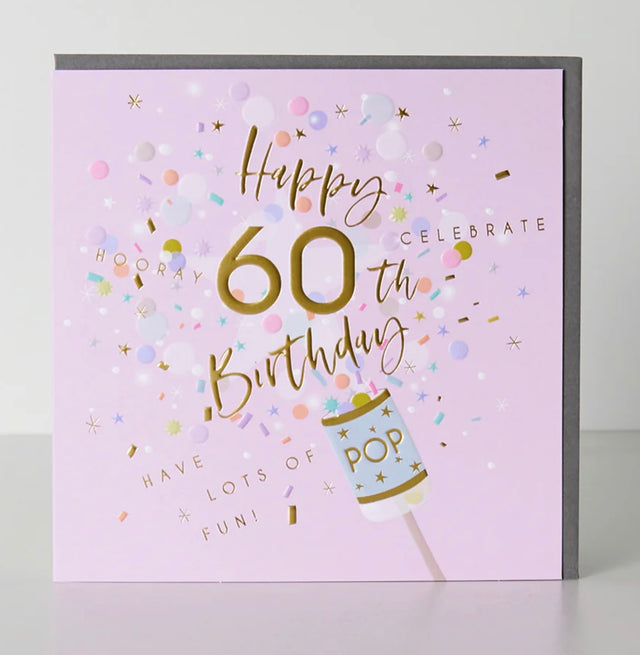 60th Birthday Card - Party Popper