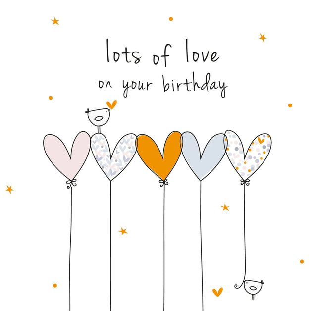 Lots of Love Birthday Card - Heart Balloons & Bird
