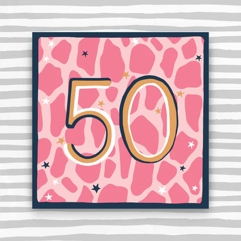 50th Pink Leopard Birthday Card